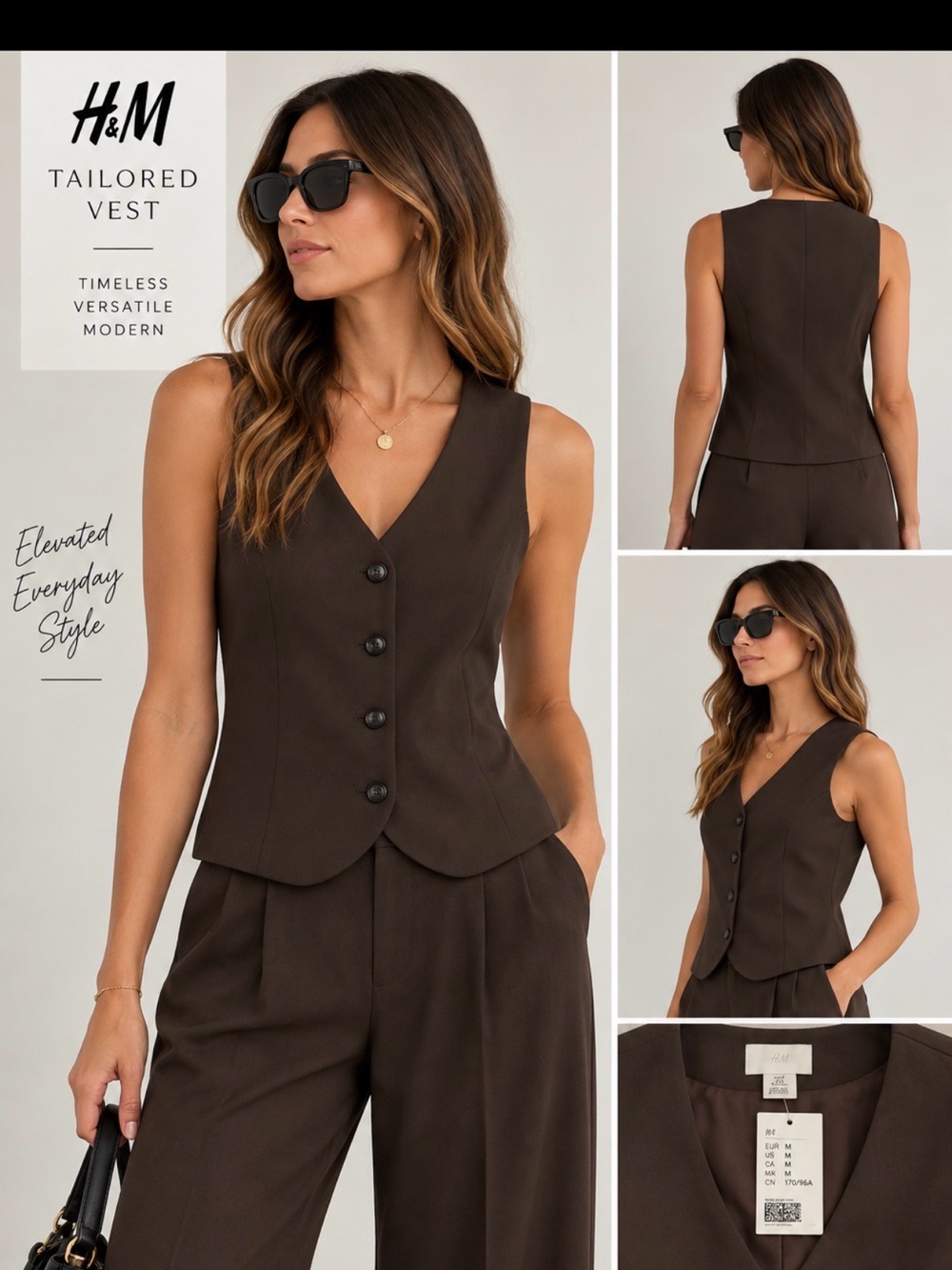 H&M Brown Tailored Button Vest
